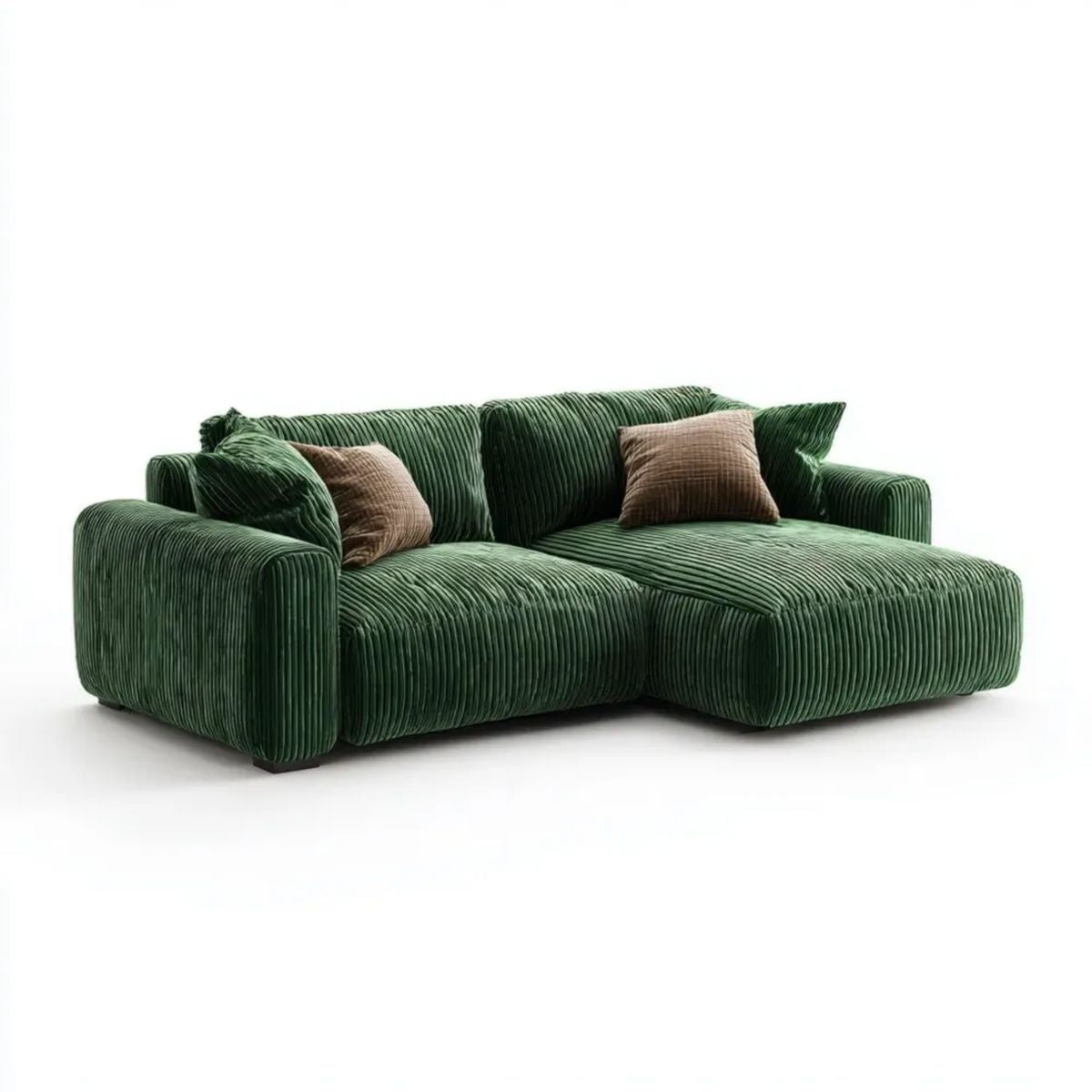 Sofa, 3-osobowa sofa z szezlongiem w ciemnym kolorze zielonym brukselskim betonowym velvet, 250 x 160 x 85 cm