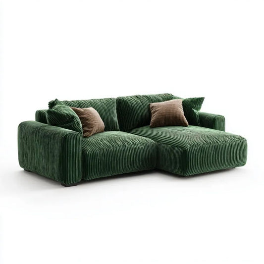 Sofa, 3-osobowa sofa z szezlongiem w ciemnym kolorze zielonym brukselskim betonowym velvet, 250 x 160 x 85 cm