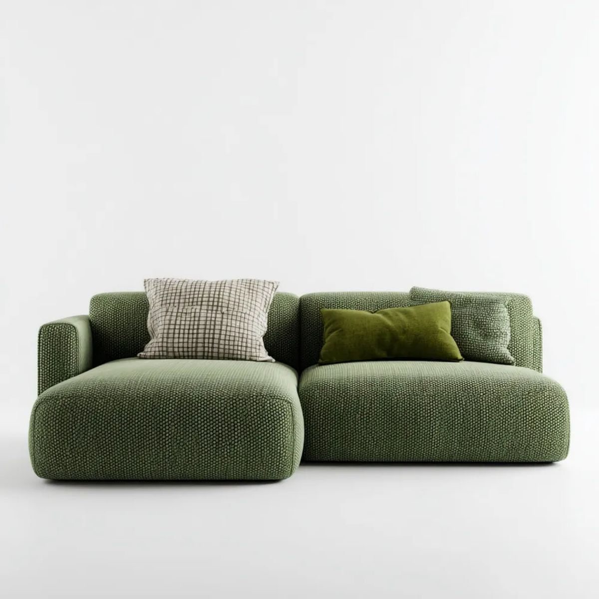 Sofa, 2-osobowa sofa z szezlongiem oliwa zielona tkanina, 250 x 160 x 75 cm