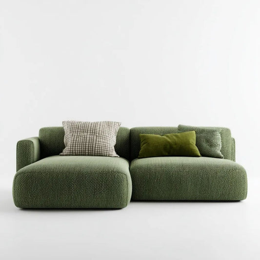 Sofa, 2-osobowa sofa z szezlongiem oliwa zielona tkanina, 250 x 160 x 75 cm