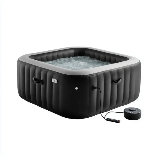 Wanna spa, Czarny i szary kwadratowy bańka nadmuchiwane spa 180 x 180 x 65 cm PVC 4-osobowa