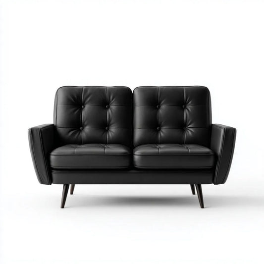 Sofa, 2 fotela czarna sofa w poliuretanowej skórze z drewnianymi nóżkami, 130 x 78 x 84 cm