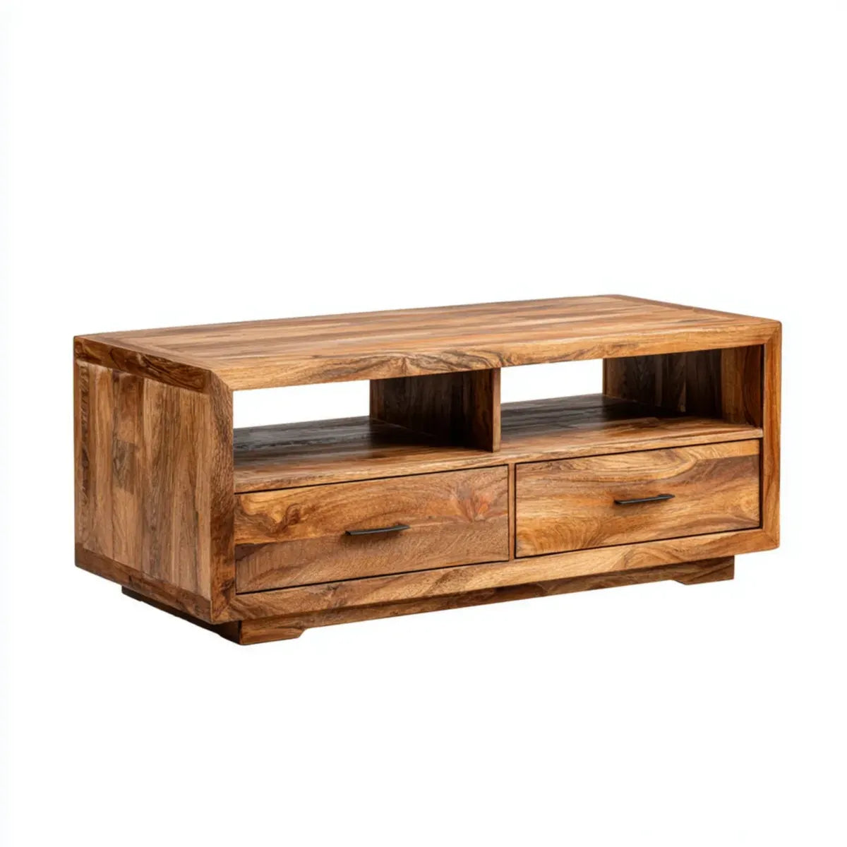 Szafka TV Brązowy 120 x 40 x 45 cm Sheesham lite drewno prostokątne z 2 szufladami i 2 otwartymi przegródkami