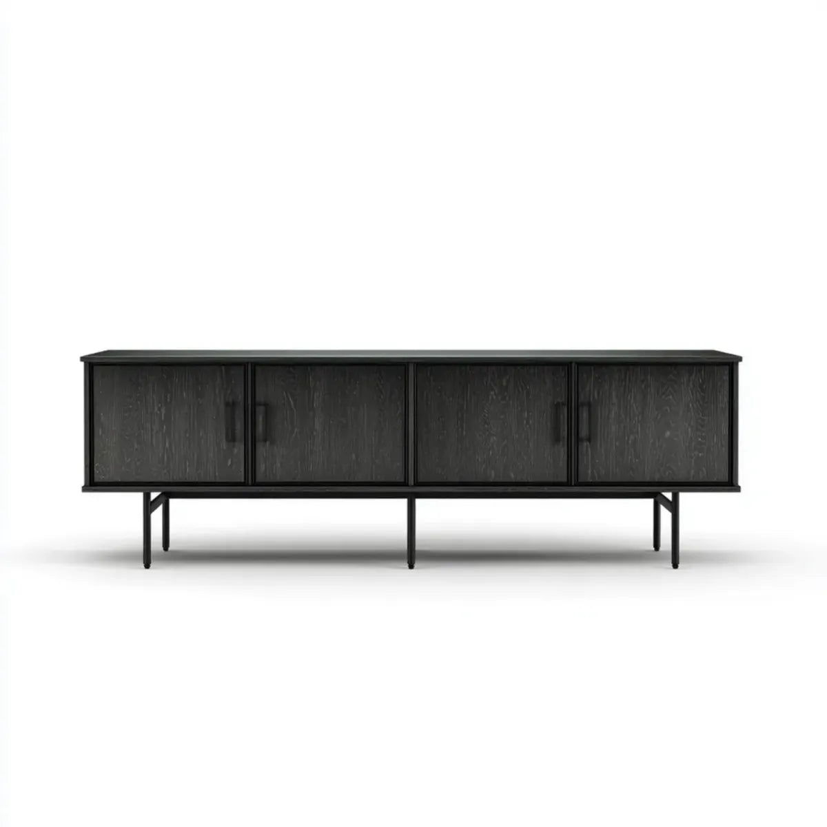 Szafka RTV, TV- Niskodeska czarna 200 x 40 x 75 cm od MDF z dębową fornirą prostokątną z 4 drzwiami