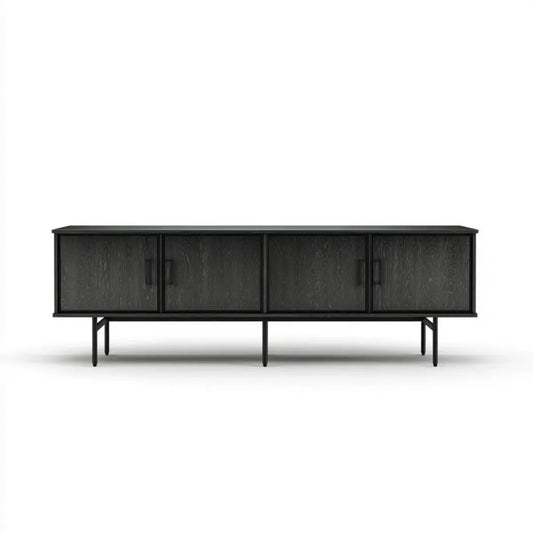 Szafka RTV, TV- Niskodeska czarna 200 x 40 x 75 cm od MDF z dębową fornirą prostokątną z 4 drzwiami