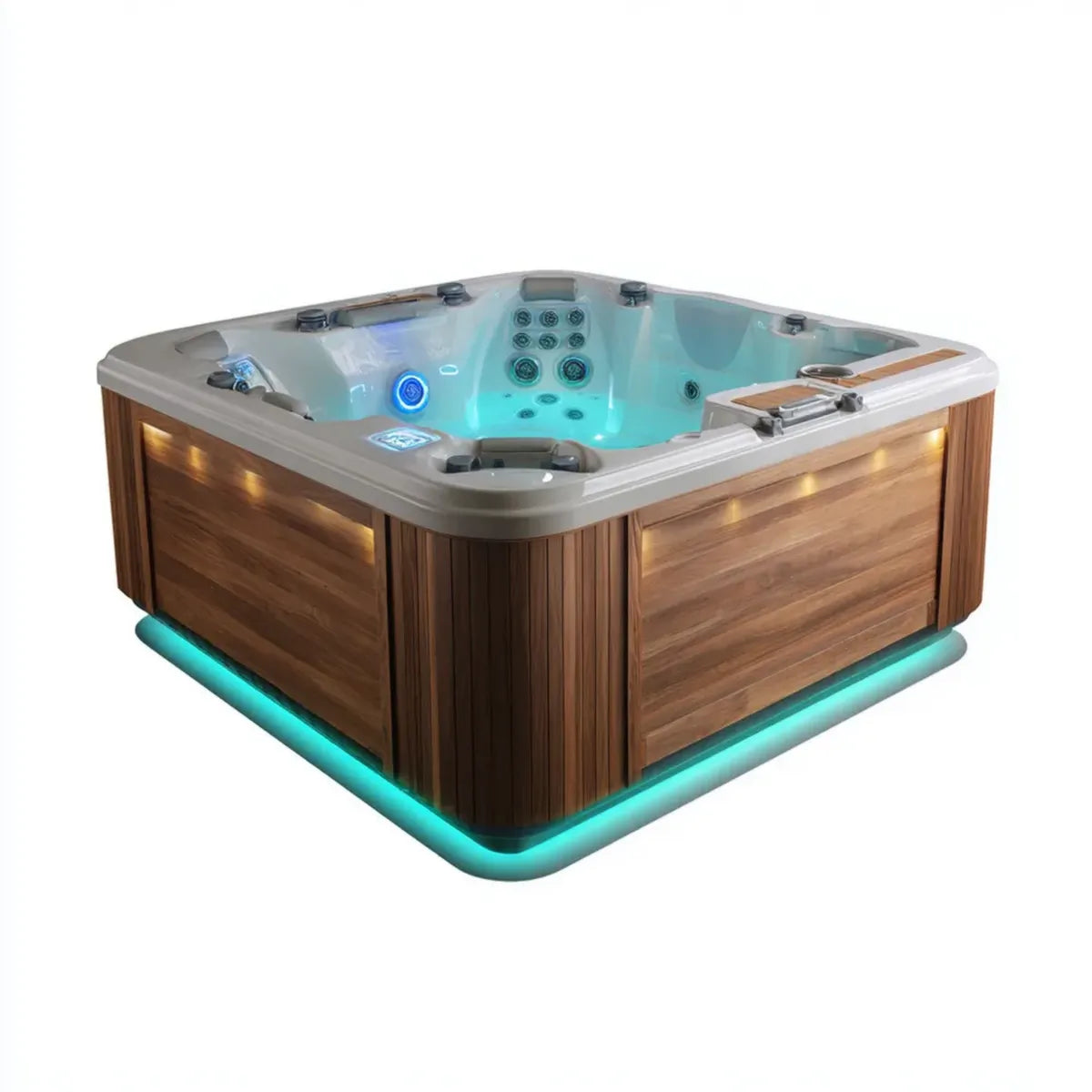 Wanna spa, Zewnętrzne spa hydromasaż 5 szary brązowy kwadrat akryl przestrzeń 210 x 210 x 92 cm