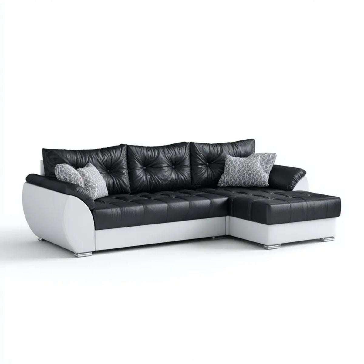 Sofa, Naprawiono prawy narożnik fotelika 4 czarne i białe fotele w poliuretanowej powłoce ochronnej, 260 x 160 x 90 cm