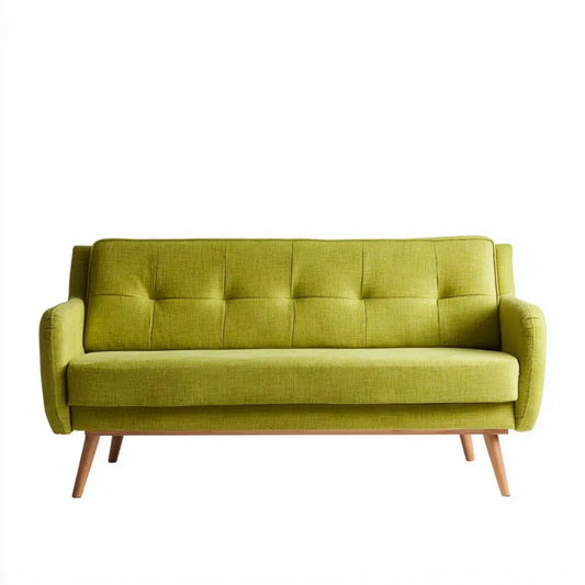 Sofa, 3-osobowa w sofie w zielonym poliestrze oliwkowym z drewnianymi nóżkami, 180 x 80 x 85 cm
