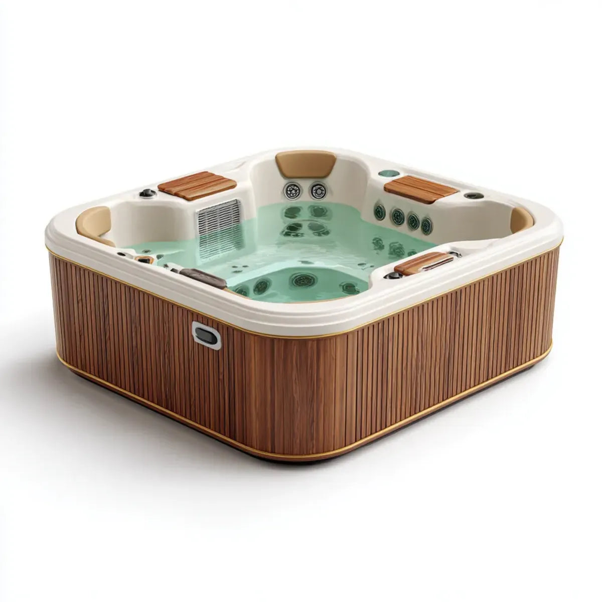 Wanna spa, Biały i brązowy kwadratowy balneo spa w akrylu i PVC 210 x 210 x 90 cm 6 miejsc