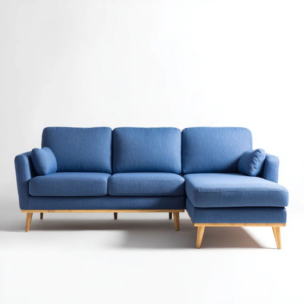 Sofa, 3-osobowa poliester niebieski sofa 230 x 150 x 85 cm z szezlongiem po prawej stronie