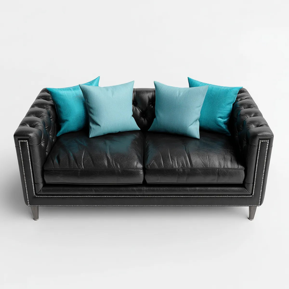Sofa, 2-fotela czarny z turkusowy poduszka 168 x 88 x 82 cm sztuczna skóra prostokątna