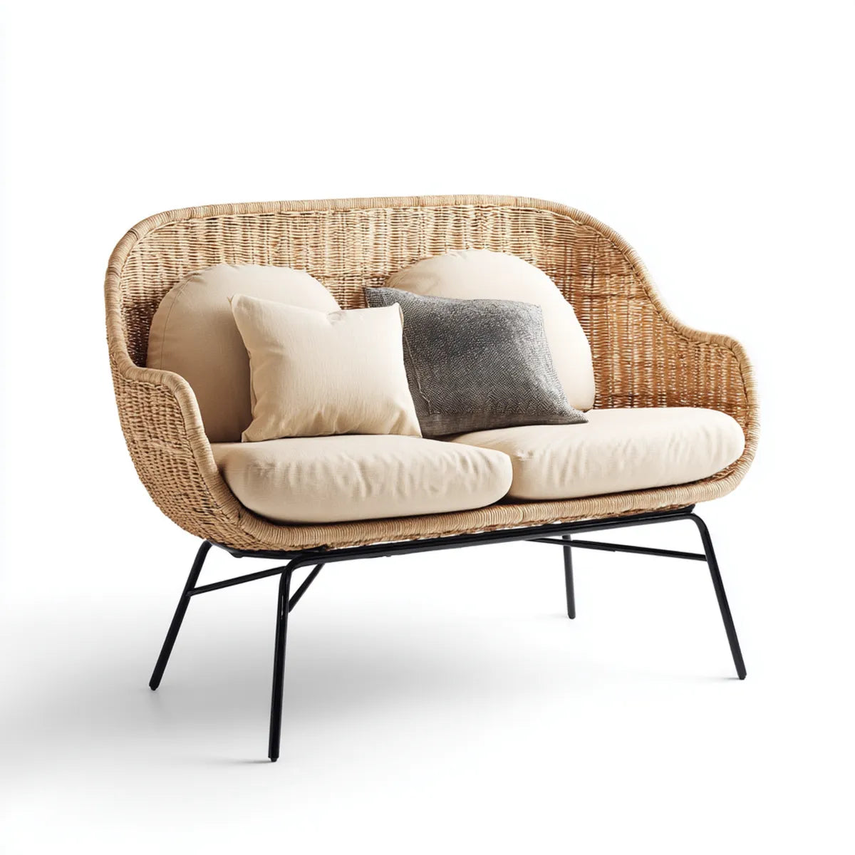 Sofa ogrodowa, 2 fotela ogrodowa w syntetycznym rattanie o konstrukcji stalowej 140 x 75 x 82 cm
