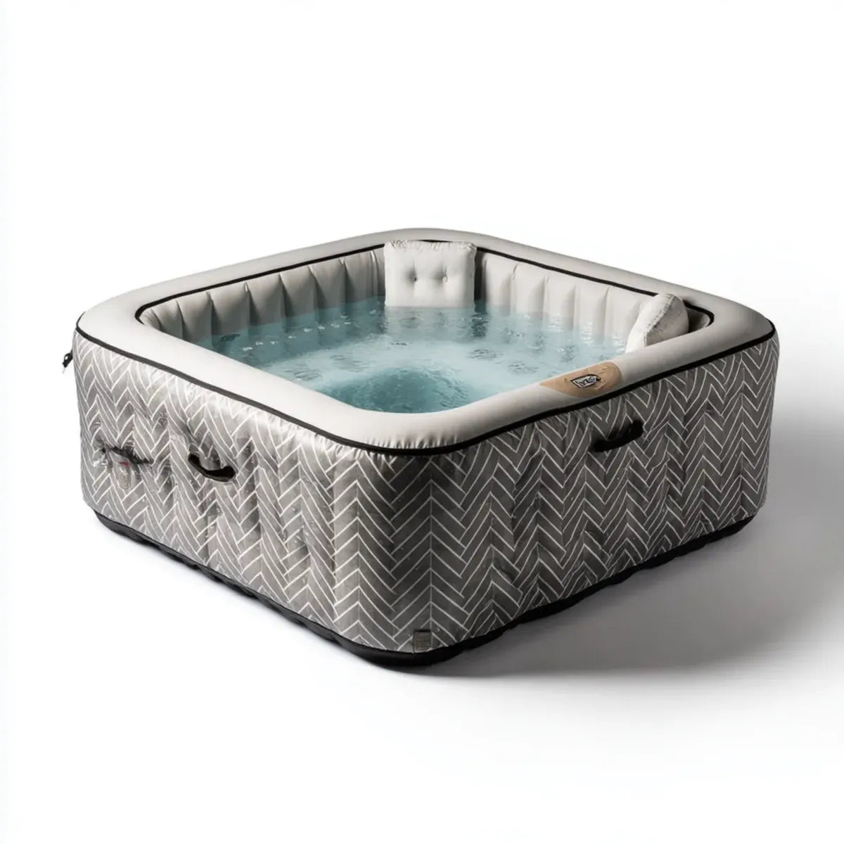 Wanna spa, Nadmuchiwane spa z kwadratowymi bąbelkami szarymi 196 x 196 x 71 cm PVC laminat 6 foteli
