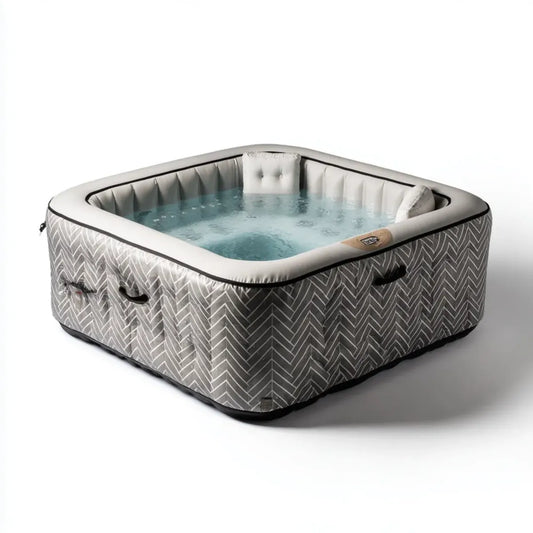 Wanna spa, Nadmuchiwane spa z kwadratowymi bąbelkami szarymi 196 x 196 x 71 cm PVC laminat 6 foteli