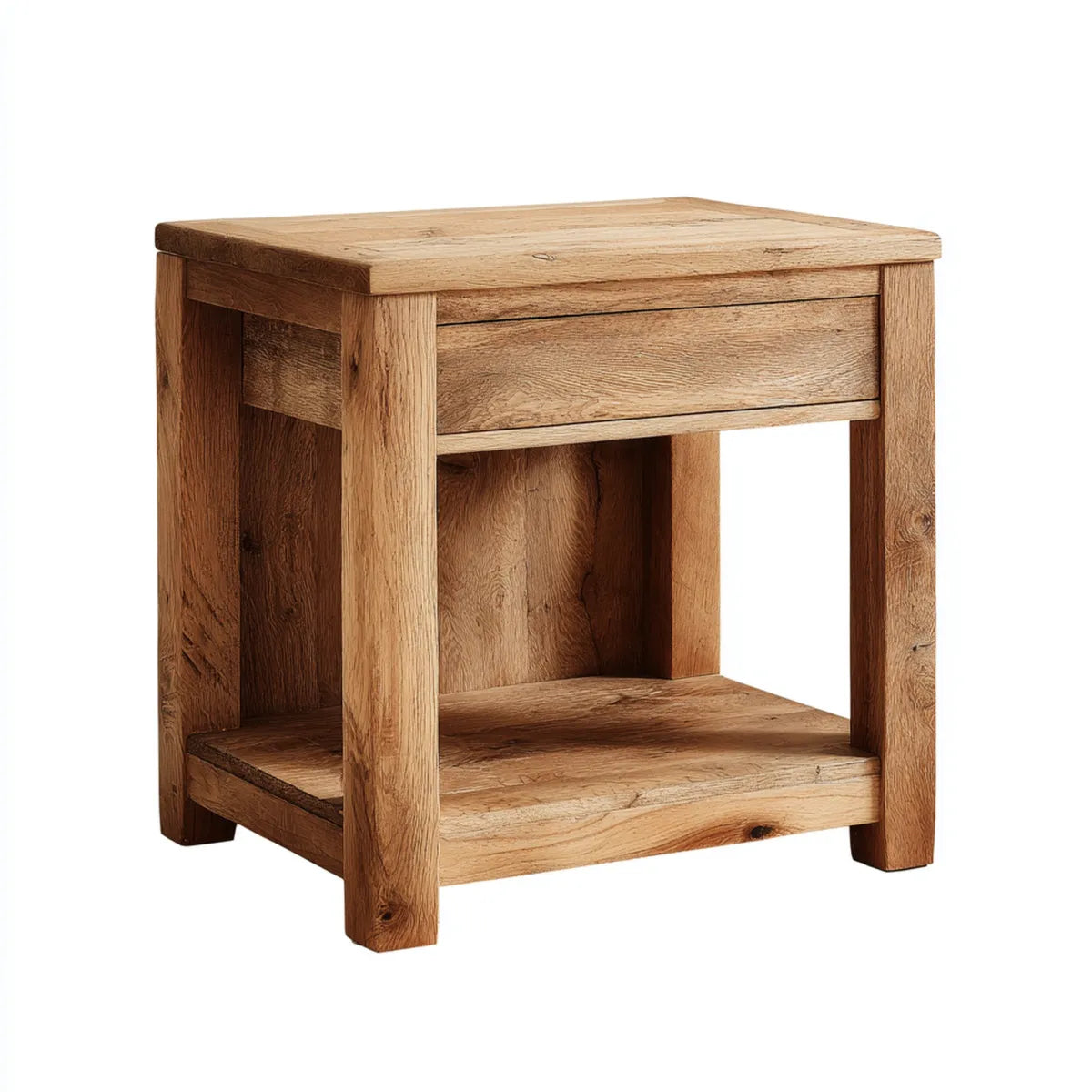 Szafka nocna, Stół z szufladą i przechowywanie naturalnego dębu litego 45 x 35 x 60 cm prostokątnego