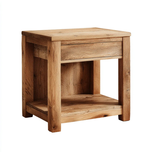 Szafka nocna, Stół z szufladą i przechowywanie naturalnego dębu litego 45 x 35 x 60 cm prostokątnego