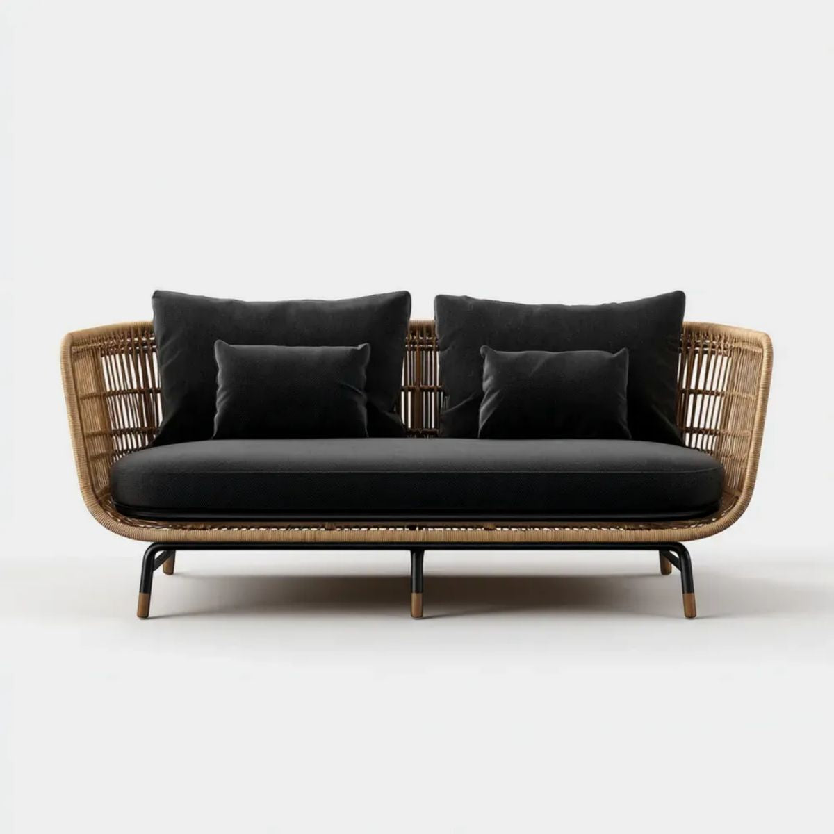 Sofa ogrodowa, 2 miejsca do siedzenia w ogrodzie sofa w egipskim i czarnym PE syntetyczny rattan, 145 x 75 x 78 cm