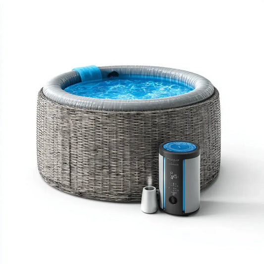 Wanna spa, Okrągłe nadmuchiwane spa 4 siedzenia szary rattan efekt PVC 180 x 65 cm