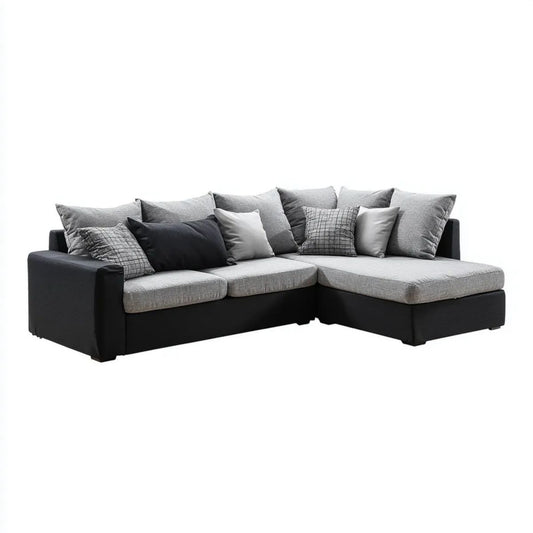 Sofa, Naprawiono prawy narożnik sofa 5 miejsc w kolorze jasnoszarym i antracytowym tkaniny, 260 x 180 x 85 cm