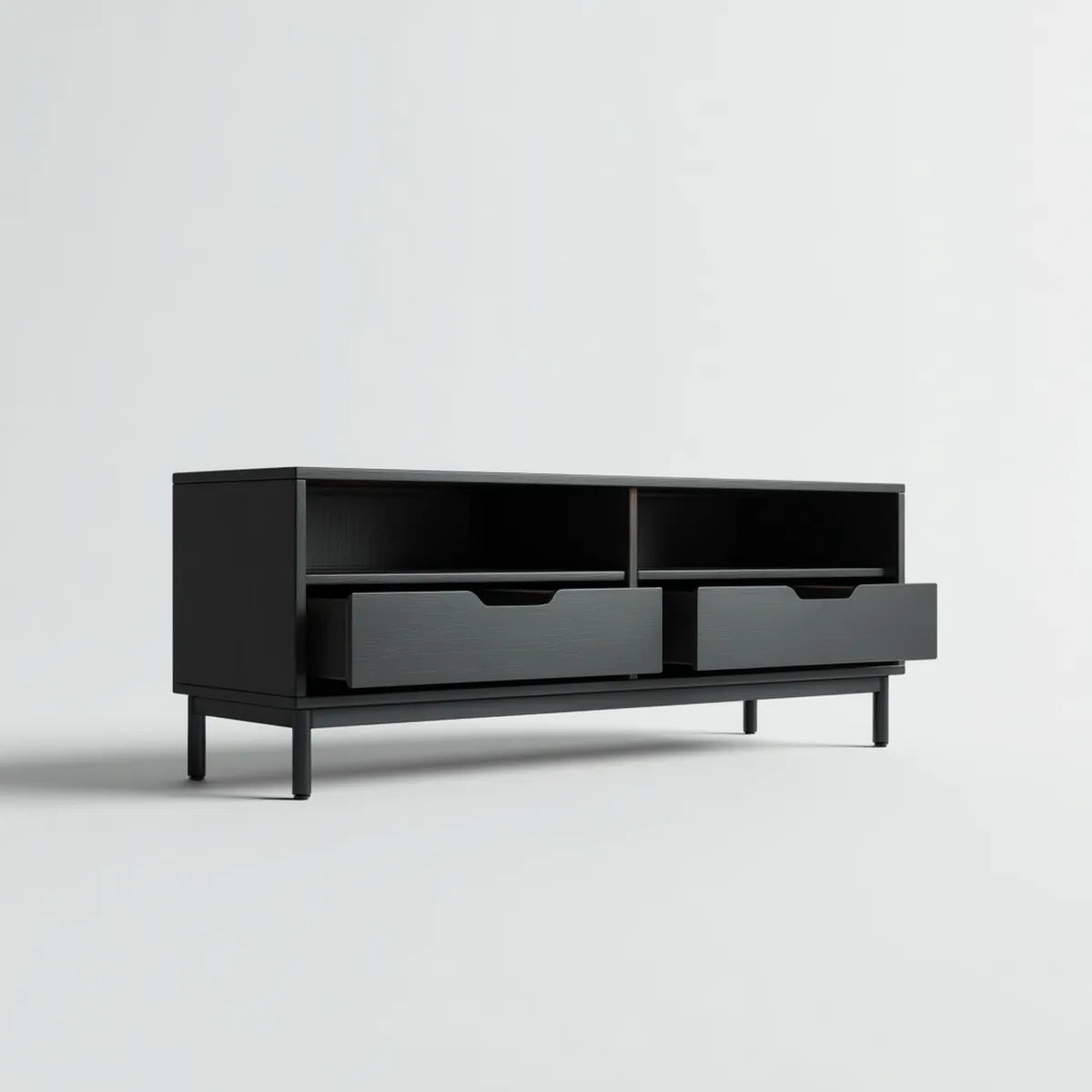 Szafka TV z 2 szufladami czarnymi 140 x 40 x 60 cm w MDF i stalowym kształcie prostokątnym