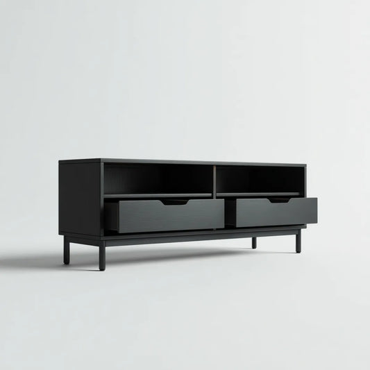 Szafka TV z 2 szufladami czarnymi 140 x 40 x 60 cm w MDF i stalowym kształcie prostokątnym